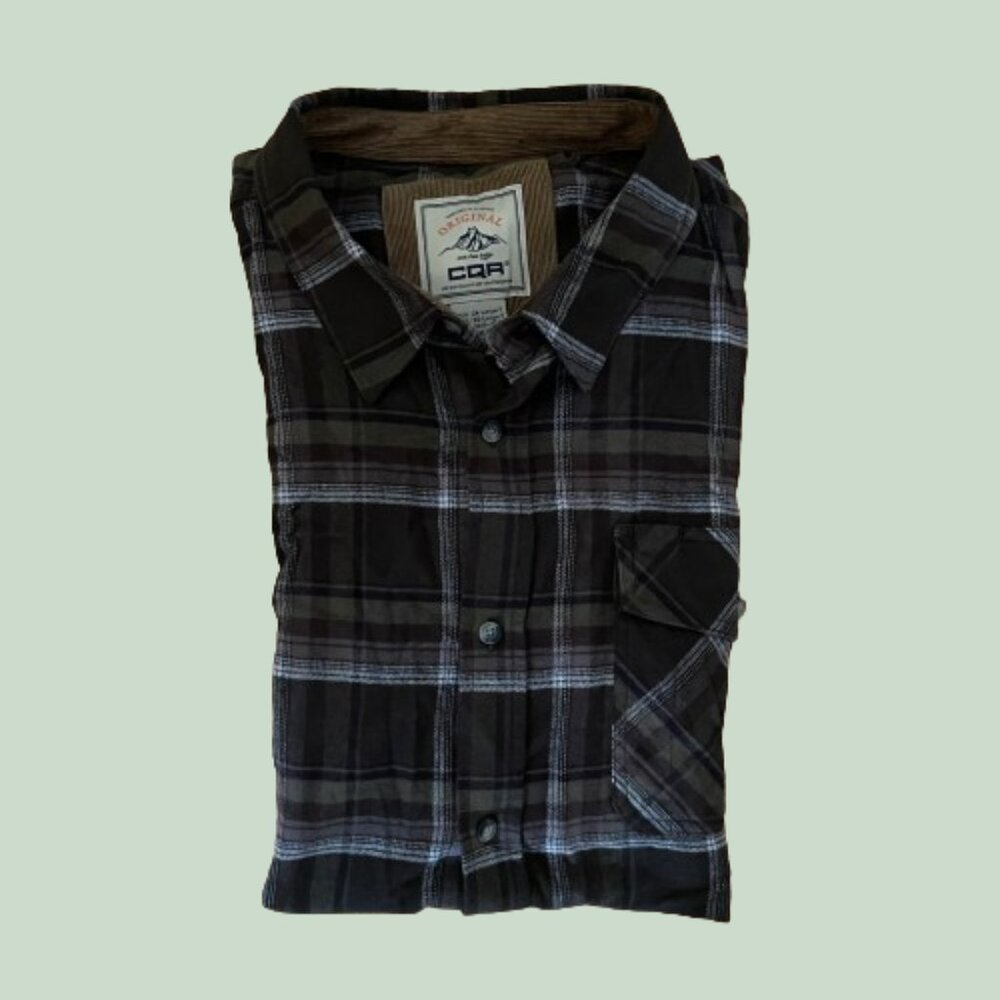 CQR Men's 2XL-T All Cotton Flannel Shirt, Long Sleeve Button Up Plaid Shirt